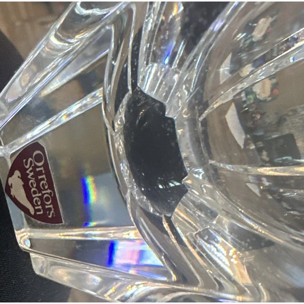 ORREFORS SIGNED BOWL SWEDISH LEAD CRYSTAL LARS HELLSTEN DESIGN ORION Vintage